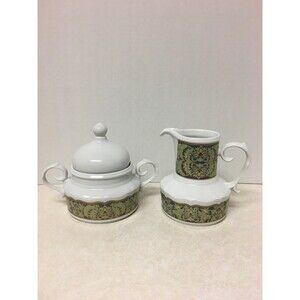 RARE Vintage Naaman Israel Fine Porcelain Covered Sugar Bowl And Pitcher/Creamer